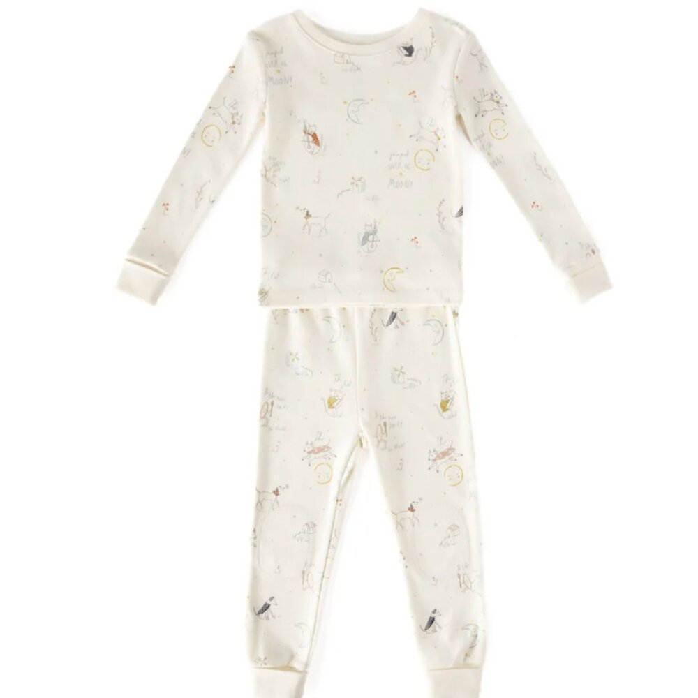 NEW Pehr Organic Ribbed Toddler Pajama Set Over the Moon 4-5 T